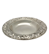 ANTIQUE 925 STERLING SILVER HANDMADE HEAVY FLORAL REPOUSSE ORNATE ROUND DISH