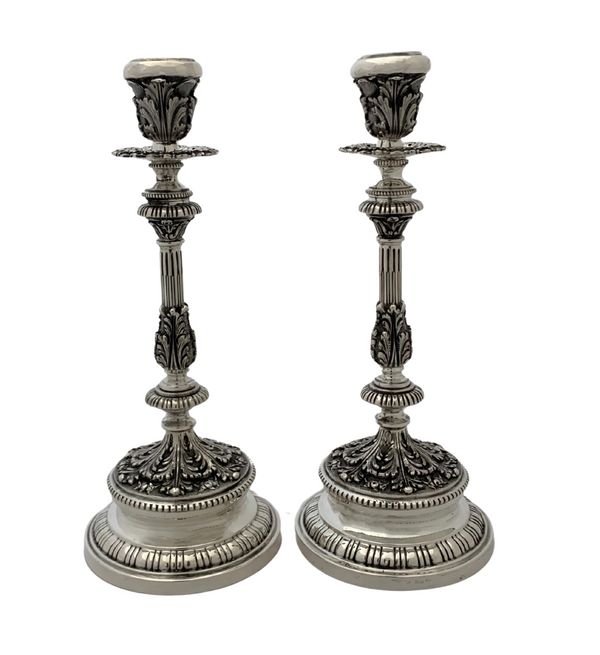 ANTIQUE BUCCELLATI 925 STERLING SILVER HANDMADE LEAF APPLIQUE CANDLESTICKS