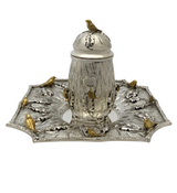 925 STERLING SILVER & GILDED HANDMADE MULTI BIRD & LEAF APPLIQUE TREE CUP & TRAY