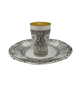 FINE 925 STERLING SILVER HANDMADE CHASED SWIRL ORNATE MATTE & SHINY CUP & TRAY
