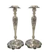 ANTIQUE SHREVE & CO 925 STERLING SILVER HANDMADE REPOUSSE SHINY CANDLESTICKS