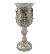 FINE LARGE 925 STERLING SILVER HANDMADE LEAF APPLIQUE CHASED SWIRL ELIYAHU CUP