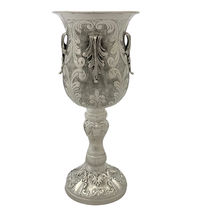 FINE LARGE 925 STERLING SILVER HANDMADE LEAF APPLIQUE CHASED SWIRL ELIYAHU CUP