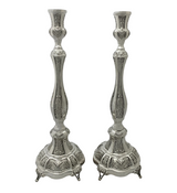 FINE 925 STERLING SILVER HANDMADE CHASED SWIRL ORNATE MATTE & SHINY CANDLESTICKS