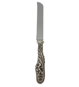 FINE ITALIAN 925 STERLING SILVER HANDMADE FLORAL & LEAF SERRATED BREAD KNIFE