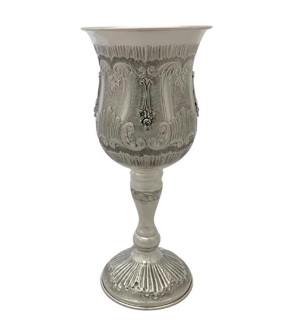 LARGE 925 STERLING SILVER HANDMADE FLOWER APPLIQUE CHASED ORNATE ELIYAHU CUP