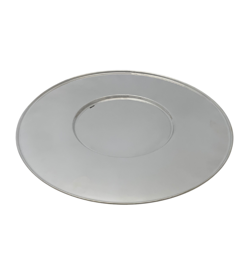 FINE 925 STERLING SILVER HANDMADE 15" DIAMETER SHINY SLEEK ROUND PLATTER TRAY