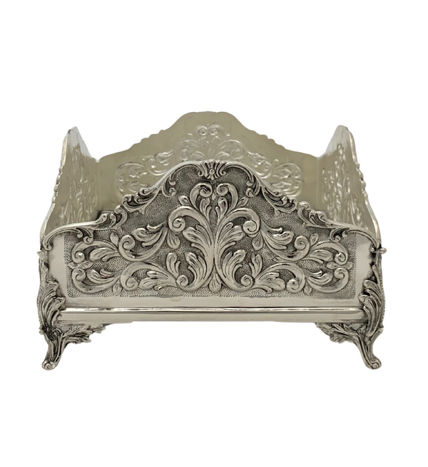 FINE 925 STERLING SILVER HANDMADE LEAF CHASED SWIRL MATTE & SHINY NAPKIN HOLDER