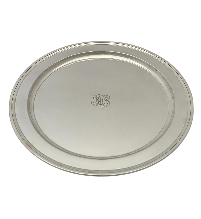 TIFFANY & CO 925 STERLING SILVER HANDMADE MODERN SIMPLE MONOGRAMMED ROUND TRAY