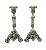 TOPAZIO 925 STERLING SILVER HANDMADE LEAF APPLIQUE ORNATE SLEEK CANDLESTICKS