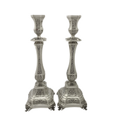 FINE 925 STERLING SILVER HANDMADE LEAF CHASED ORNATE MATTE & SHINY CANDLESTICKS