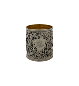 ANTIQUE WARNER 925 STERLING SILVER HANDMADE FLORAL FOLIAGE REPOUSSE SINGLE CUP