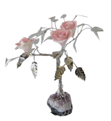 ITALIAN SILVER PLATED & PINK PORCELAIN & AMETHYST ROSE FLOWER TREE CENTERPIECE