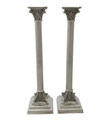 FINE TALL ITALIAN 925 STERLING SILVER HANDMADE FLORAL ORNATE COLUMN CANDLESTICKS