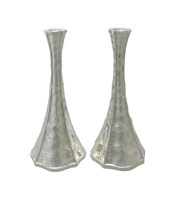 FINE 925 STERLING SILVER HANDMADE MODERN SHINY SLEEK FINISH DIMPLE CANDLESTICKS