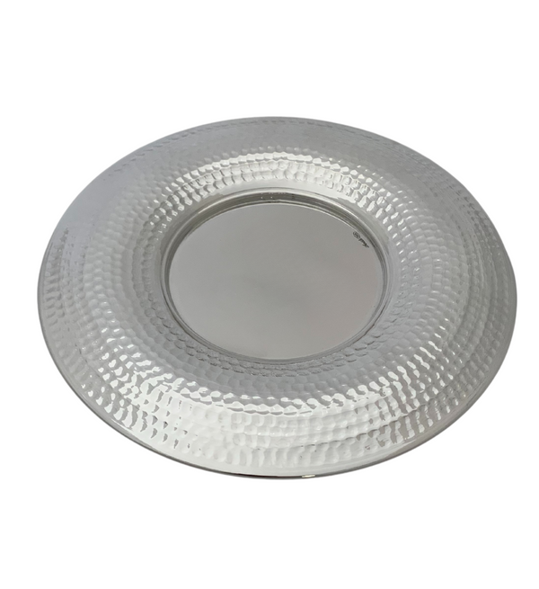 FINE 925 STERLING SILVER HANDMADE HAMMERED SHINY & SLEEK FINISH ROUND PLATE TRAY