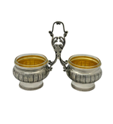 FINE LARGE 925 STERLING SILVER HANDMADE STRIATED SLEEK ORNATE DOUBLE SALT HOLDER