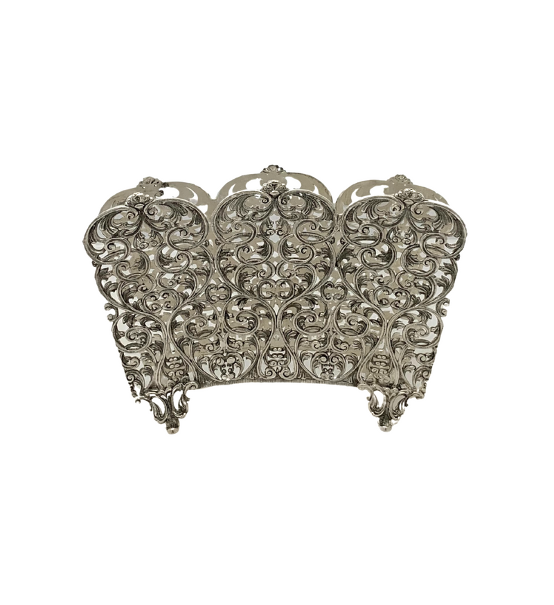 FINE 925 STERLING SILVER HANDMADE PIERCED FLORAL LEAF ORNATE SWIRL NAPKIN HOLDER