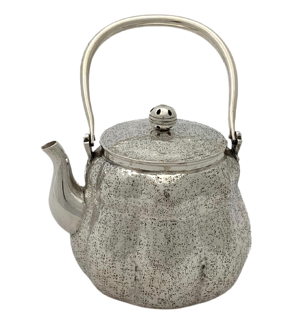 Hammered Shiny Silver Turkish Tea Pot