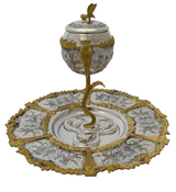 FINE 925 STERLING SILVER & GILDED HANDMADE CHASED SWIRL ORNATE RIZHIN CUP & TRAY