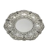 925 STERLING SILVER HANDMADE CHASED SWIRL LEAF APPLIQUES MATTE SHINY ROUND TRAY