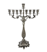 FINE 925 STERLING SILVER HANDMADE CHASED LEAF APPLIQUE ORNATE CHANUKAH MENORAH