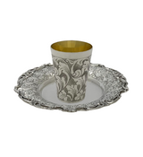 FINE 925 STERLING SILVER HANDMADE CHASED SWIRL ORNATE STRIATED SLEEK CUP & TRAY