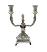 FINE 925 STERLING SILVER HANDMADE CHASED SWIRL LEAF APPLIQUE 2 LIGHT CANDELABRA