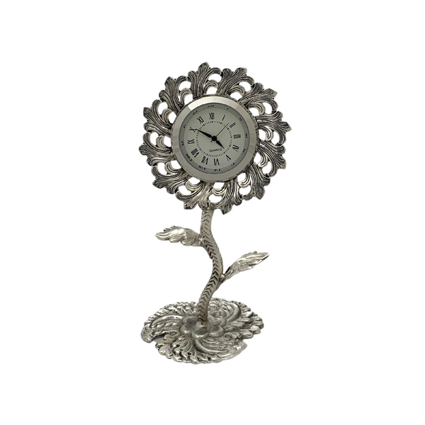 Embossed silver plated mantle clock floral design store 7