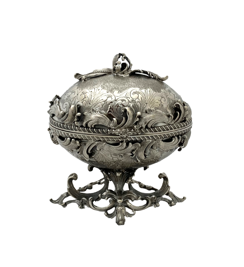ITALIAN 925 STERLING SILVER HANDMADE LEAF APPLIQUE CHASED MATTE SHINY ESROG BOX