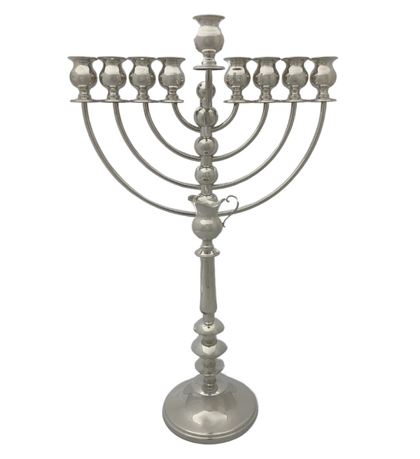 FINE 925 STERLING SILVER HANDMADE MODERN SHINY SLEEK ROUND CHANUKAH MENORAH