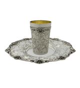 FINE 925 STERLING SILVER HANDMADE CHASED SWIRL ORNATE STRIATED SLEEK CUP & TRAY