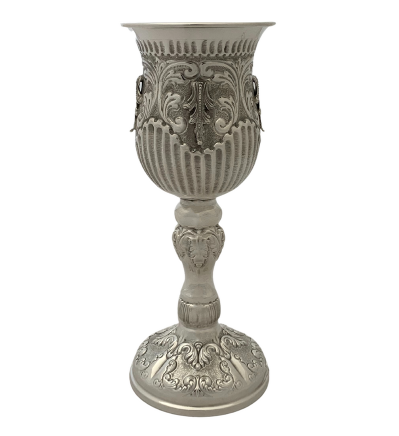 FINE 925 STERLING SILVER HANDMADE LEAF APPLIQUE STRIATED CHASED ELIYAHU CUP