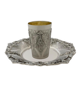 FINE 925 STERLING SILVER HANDMADE FLORAL ORNATE SWIRL MATTE & SHINY CUP & TRAY