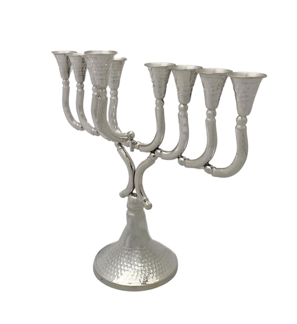 FINE SMALL 925 STERLING SILVER HANDMADE MODERN HAMMERED SLEEK CHANUKAH MENORAH