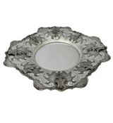 925 STERLING SILVER HANDMADE CHASED LEAF APPLIQUE MATTE SHINY SQUARE PLATE TRAY