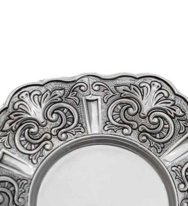 FINE 925 STERLING SILVER HAND CHASED BASEL FLORAL ORNATE BORDER PLATE TRAY