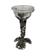 ITALIAN 925 STERLING SILVER & GLASS INSERT HANDMADE DAINTY FLORAL SALT HOLDER