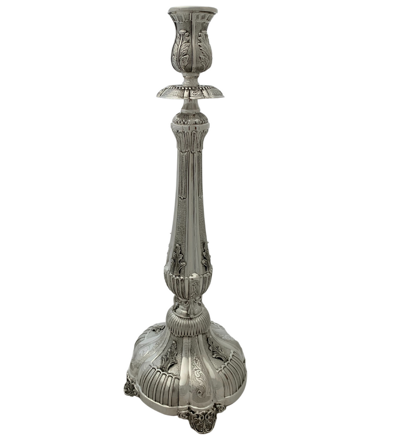 FINE 925 STERLING SILVER HANDMADE CHASED LEAF APPLIQUE ORNATE SWIRL CANDLESTICKS