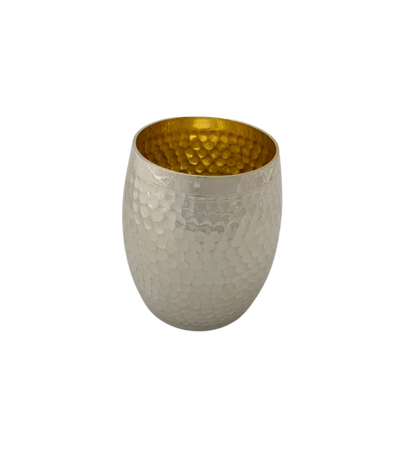 FINE 925 STERLING SILVER HANDMADE MODERN HAMMERED SHINY SLEEK ROUND CUP & TRAY