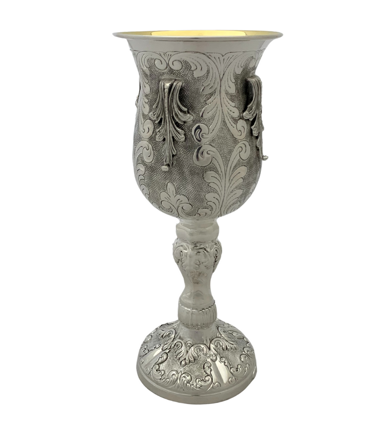FINE LARGE 925 STERLING SILVER HANDMADE LEAF APPLIQUE CHASED SWIRL ELIYAHU CUP