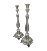 FINE 925 STERLING SILVER HANDMADE LEAF CHASED ORNATE MATTE & SHINY CANDLESTICKS