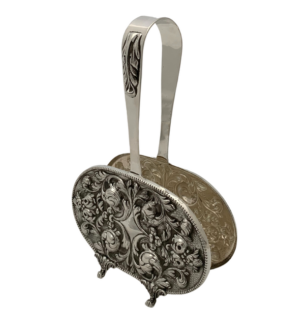 TOPAZIO 925 STERLING SILVER HANDMADE ORNATE LEAF SWIRL NAPKIN HOLDER & HANDLE