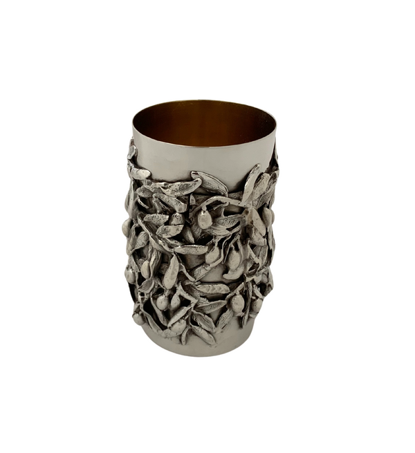FINE ITALIAN 925 STERLING SILVER HANDMADE 3D OPEN OLIVE TREE LEAF CUP & TRAY