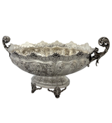 ITALIAN 925 STERLING SILVER HANDMADE LEAF SHELL CHASED FRUIT BOWL CENTERPIECE
