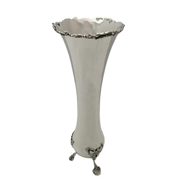 FINE 925 STERLING SILVER HANDMADE MODERN BUD FLORAL ORNATE SHELL FLOWER VASE