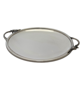 ANTIQUE DURHAM 925 STERLING SILVER HANDMADE FLORAL LEAF ROUND TWO-HANDLE PLATTER