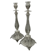 FINE 925 STERLING SILVER HANDMADE CHASED LEAF ORNATE MATTE & SHINY CANDLESTICKS