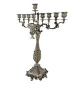 FINE 925 STERLING SILVER HANDMADE CHASED LEAF APPLIQUE ORNATE CHANUKAH MENORAH