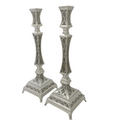 FINE 925 STERLING SILVER HANDMADE MODERN DIAMOND CUT SHINY SLEEK CANDLESTICKS